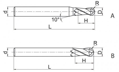 2-BŘITÉ KULOVÉ FRÉZY, PRO OBRÁBĚNÍ HLINÍKU A PLASTU, 35° YK30F