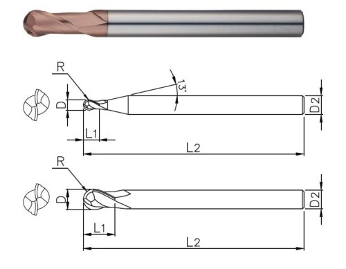 2-BŘITÉ KULOVÉ FRÉZY do 70HRC - 30°