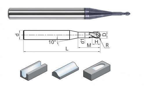 2-BŘITÉ KULOVÉ TVRDOKOVOVÉ MIKROFRÉZY DO 50HRC