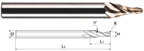 2-BŘITÉ KUŽELOVÉ KULOVÉ FRÉZY S KULOVOU ŠPIČKOU DO 45 HRC