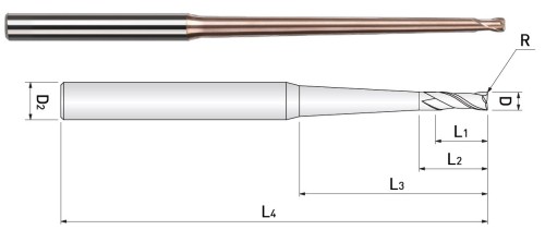 2-BŘITÉ KUŽELOVÉ RÁDIUSOVÉ FRÉZY DLOUHÝ BŘIT DO 55 HRC