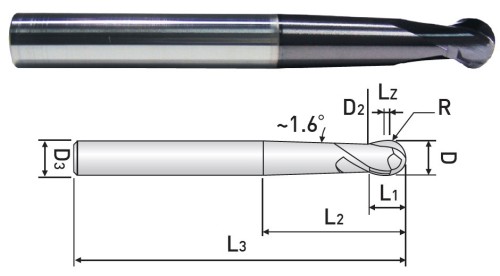 2-BŘITÉ MMC FRÉZY – SFÉRICKÝ TYP HRC65