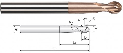 2-BŘITÉ MMC SFÉRICKÉ KULOVÉ FRÉZY DO 55 HRC