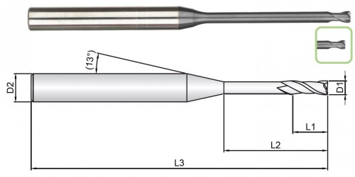 2-břité ROVNÉ MIKROFRÉZY S KRKEM DO 60 HRC