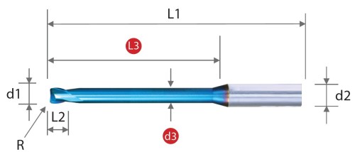 2-břité mikrofrézy do 70HRc s rohovým rádiusem (toroidní) -30° frézy