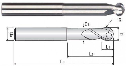 2-BŘITÉ KULOVÉ FRÉZY - krátké i dlouhé na hliník