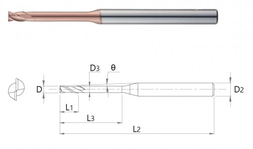 2-břité ROVNÉ MIKROFRÉZY do 70HRC - dlouhý krk