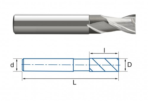2-břité frézy HSSE 8% Co - rovné 30° DIN327N