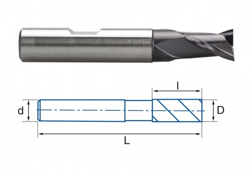 2-břité frézy HSSE 8% Co + TIALSIN - rovné 30° DIN327N