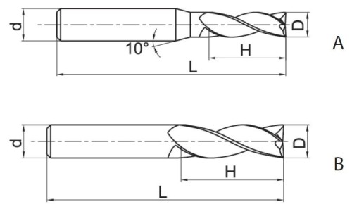 3-BŘITÉ FRÉZY DLOUHÉ, PRO OBRÁBĚNÍ HLINÍKU A PLASTU, 45° YK30F