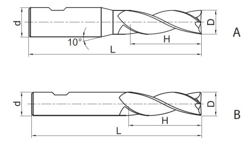 3-BŘITÉ FRÉZY, PRO OBRÁBĚNÍ HLINÍKU A PLASTU, 45° KMD401 DOKONČOVACÍ