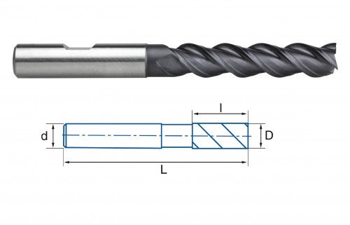 3-břité dlouhé frézy HSSE 8% Co + TIALSIN - rovné 45° na hliník