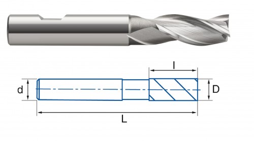 3-břité frézy HSSE 8% Co - rovné 30° DIN844N
