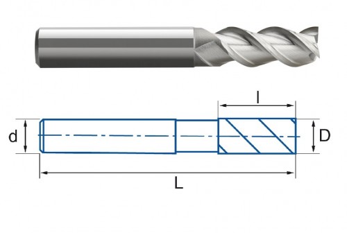 3-břité frézy HSSE 8% Co - rovné 45° na hliník