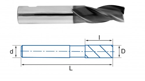 3-břité frézy HSSE 8% Co + TIALSIN - rovné 30° DIN844N