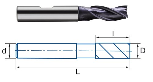 3-břité frézy PMX+TIALN-TOP - rovné 30°