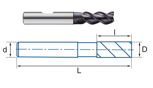 3-břité frézy PMX+TIALN-TOP - rovné 45° na hliník