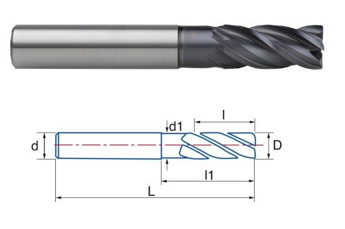 4-5-břité frézy do 70 HRc s rohovým sražením - nerovnoměrná šroubovice