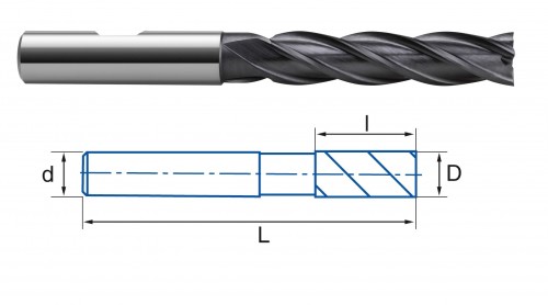 4-6-břité dlouhé frézy HSSE 8% Co + TIALSIN - rovné 30°