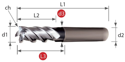 4-BŘITÉ FRÉZY 40° NA NEREZ, TITAN, EXOT. MATERIÁLY, OCEL s rohovým sražením - HPC obrábění