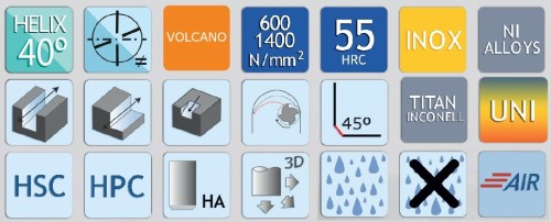4-BŘITÉ FRÉZY 40° NA NEREZ, TITAN, EXOT. MATERIÁLY, OCEL s rohovým sražením - HPC obrábění