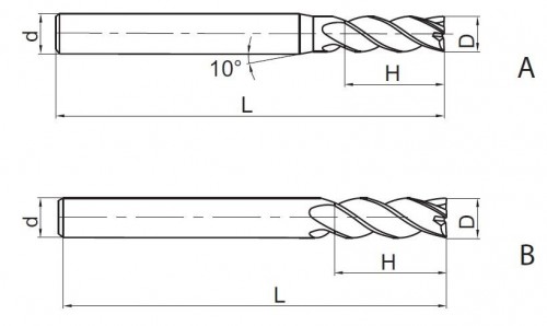 4-BŘITÉ FRÉZY NA OBRÁBĚNÍ MĚDI A SLITINY MĚDI, 35° KMG309
