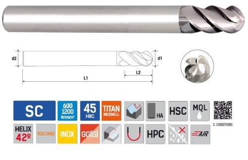 4-BŘITÉ KULOVÉ FRÉZY 42° NA NEREZ, TITAN, EXOT.MATERIÁLY, OCEL 4-BŘITÉ KULOVÉ FRÉZY 42° NA NEREZ, TITAN, EXOT.MATERIÁLY, OCEL