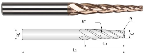 4-BŘITÉ KUŽELOVÉ FRÉZY S ROHOVÝM RÁDIUSEM DO 55 HRC
