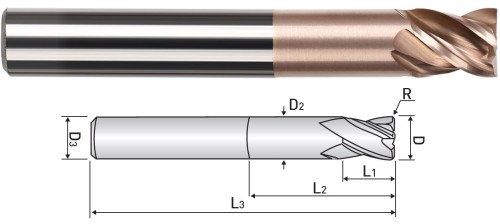 4-BŘITÉ RÁDIUSOVÉ FRÉZY DLOUHÉ DO 55 HRC