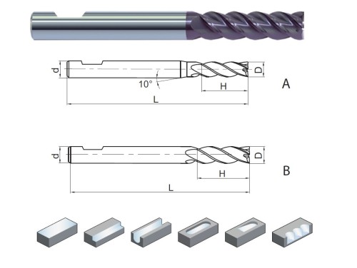 4-břité prodloužené univerzální frézy do 55HRc - 45° s WELDON