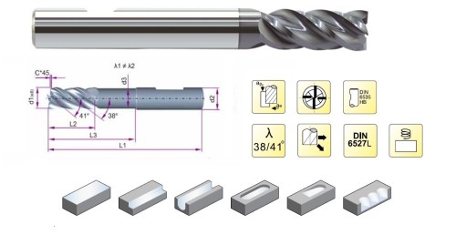 4-břité rovné HPC frézy, 38/41° - WELDON