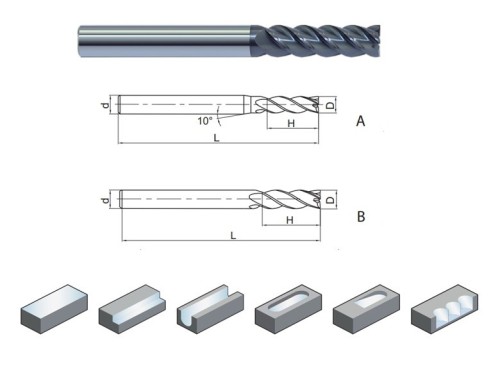 4-břité univerzální frézy do 55HRc - 45° prodloužené