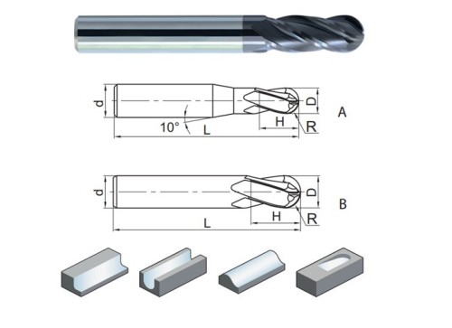 4-břité univerzální kulové frézy do 55HRc - 30°