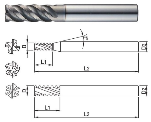 4 - 6 BŘITÉ TK FRÉZY DO 45 HRC-HRUBOVACÍ FRÉZY -DO NEREZU