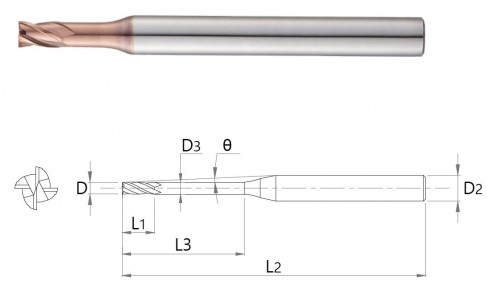 4-břité ROVNÉ MIKROFRÉZY do 70HRC - dlouhý krk