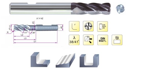 4-břité rádiusové HPC frézy, 38/41° - WELDON