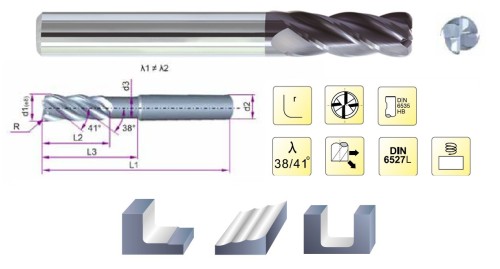 4-břité rádiusové HPC frézy, 38/41°