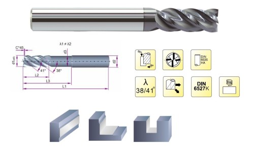 4-břité rovné HPC frézy, 38/41° - KRÁTKÉ
