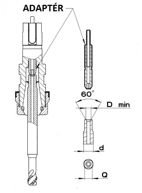 ADAPTÉR 60° PRO SYNCHRONNÍ ZÁVITOVÁNÍ SE SPECIÁLNÍM ZÁVITOŘEZNÝM OLEJEM