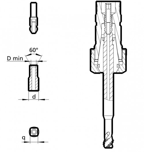 ADAPTÉR 60° PRO SYNCHRONNÍ ZÁVITOVÁNÍ S INTEGROVANÝM MAZACÍM SYSTÉMEM - SMĚŠOVAČEM VZDUCHU A OLEJE