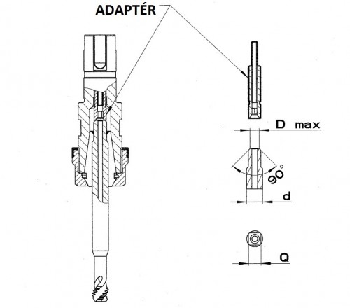 ADAPTÉR 90° PRO SYNCHRONNÍ ZÁVITOVÁNÍ SE SPECIÁLNÍM ZÁVITOŘEZNÝM OLEJEM