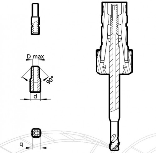 ADAPTÉR 90° PRO SYNCHRONNÍ ZÁVITOVÁNÍ S INTEGROVANÝM MAZACÍM SYSTÉMEM - SMĚŠOVAČEM VZDUCHU A OLEJE