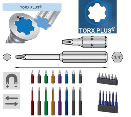 Bity pro TORX PLUS šroubky, z vysoce legované oceli HRC58° ~ HRC60° - SADA 6 KS