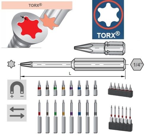 Bity pro TORX šroubky, z vysoce legované oceli HRC58° ~ HRC60° - SADA 6 KS