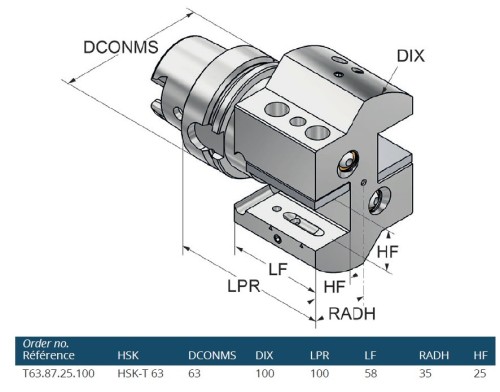 DRŽÁK PRO 2 NOŽE HSK-T ISO12164-3 S CHLAZENÍM