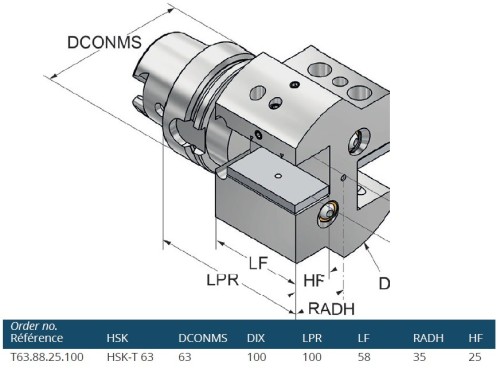DRŽÁK PRO 2 NOŽE HSK-T ISO12164-3 S CHLAZENÍM