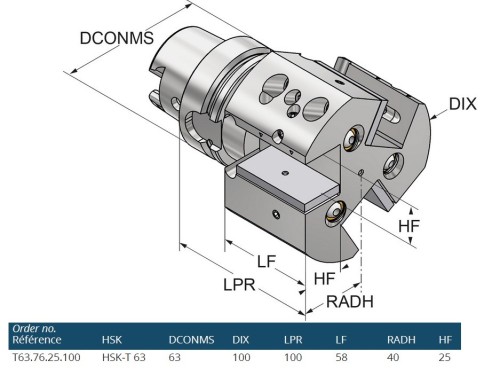 DRŽÁK PRO 3 NOŽE HSK-T ISO12164-3 S CHLAZENÍM
