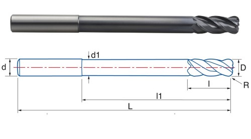 Dlouhé rádiusové frézy do 48-70 HRc