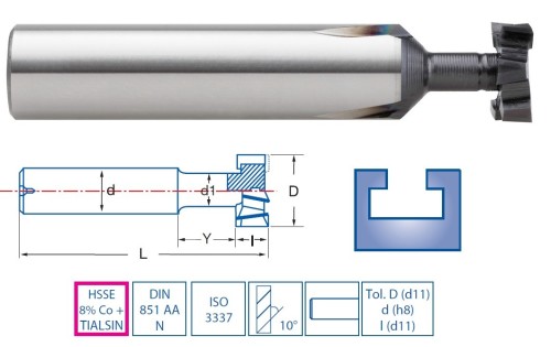 Frézy HSSE 8%Co+TALSIN na T-drážky DIN851AAN/ISO3337, povlak TIALSIN zvyšuje odolnost proti opotřebení o 35%!