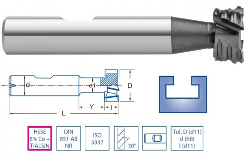 Frézy HSSE 8%Co+TALSIN na T-drážky DIN851ABNR/ISO3337 s weldonem, povlak TIALSIN zvyšuje odolnost proti opotřebení o 35%!